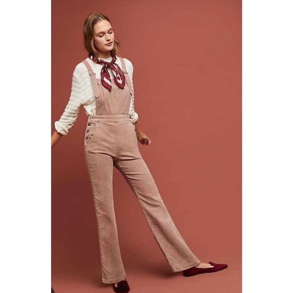 Adriano Goldschmied AG Corduroy Gwendolyn Backless Overalls Flare Small Pink - Picture 1 of 10